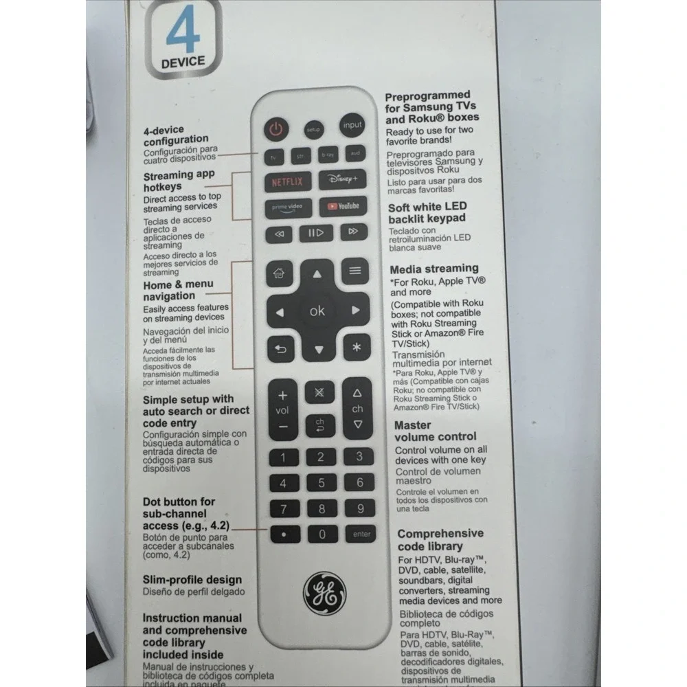 Original 80984 For GE 4 Device Backlit Rechargeable Universal Remote Control